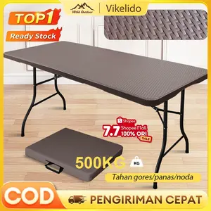 TERLARIS Meja lipat portable cokelat Meja lipat jualan Penebalan 1.2/1.5/1.8m meja lipat plastik meja lipat Outdoor Indoor