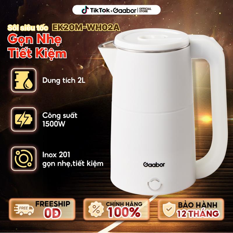 Double Day | Bình đun siêu tốc ấm siêu tốc Gaabor EK20M-WH02A dung tích lớn 2 lít công suất 1500W lòng ấm thép inox 201 dễ vệ sinh an toàn Đun Nước Ấm Siêu Tốc Đun Nước Ấm Siêu Tốc Bình Đun Nước ấm siêu tốc ấm siêu tốc bền khách sạn