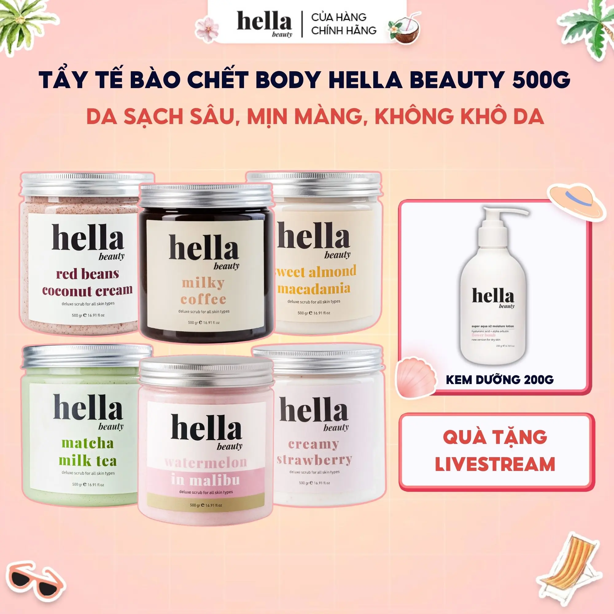 Tẩy Tế Bào Chết Body Hữu Cơ 500g Hella Beauty Dưỡng Body - Loại Bỏ Tế Bào Chết, Làm Sạch Da