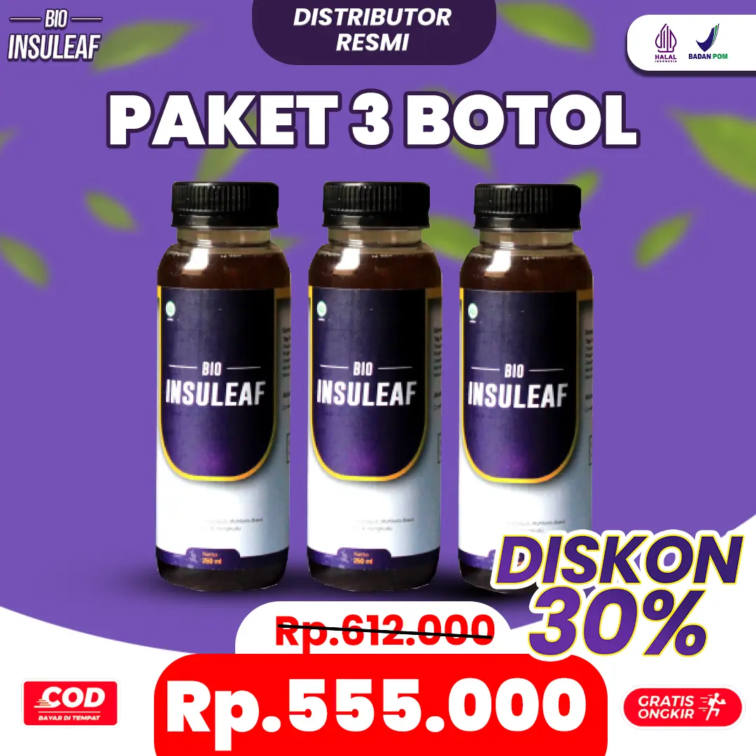 Bio Insuleaf Original 3 Botol Halal dan BPOM