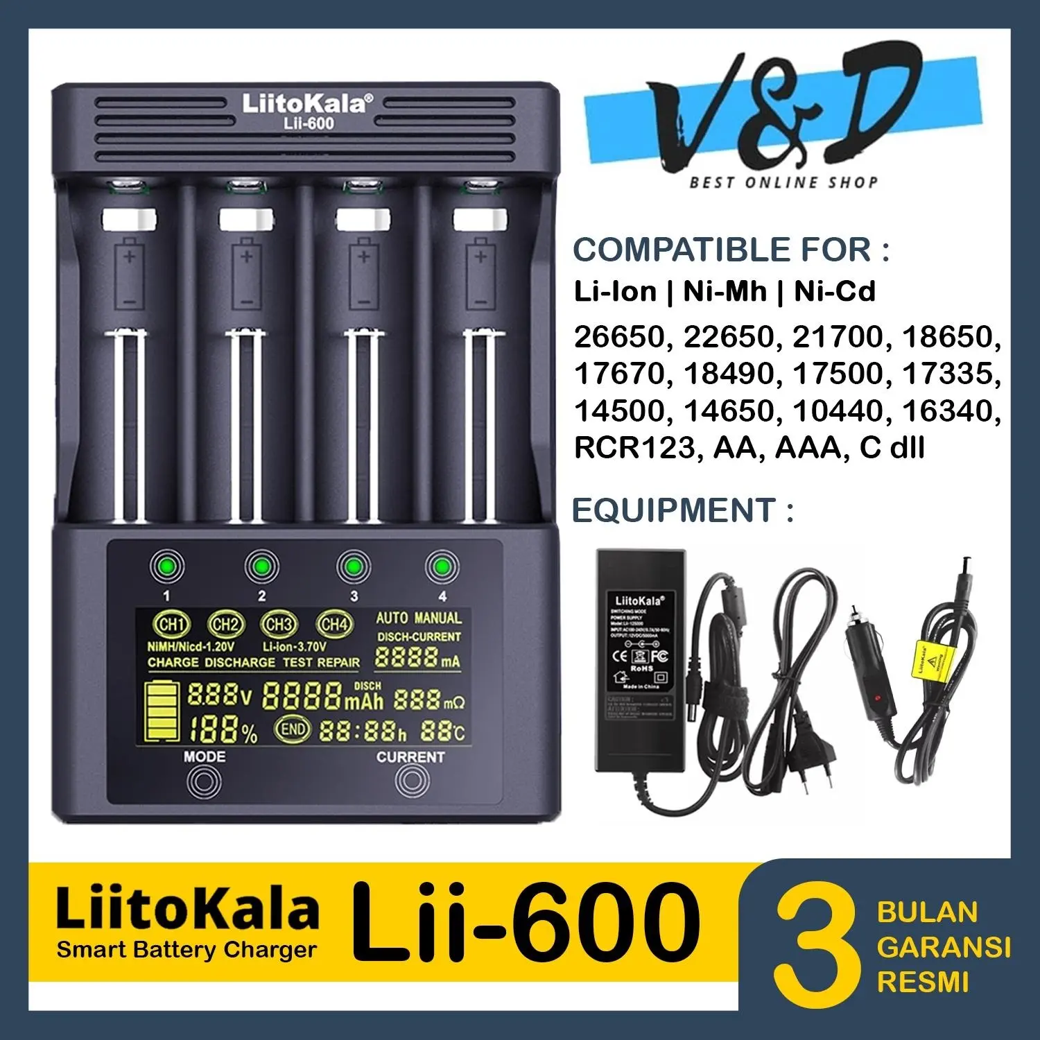 Charger Baterai LiitoKala Lii-600 Original Fullset Charger Baterai Fast Charging Test Baterai dan Break In Battery