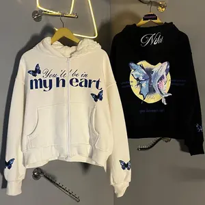 Hoodie Boxy NIKI you'll be in my heart Sablon Foaming Hitam dan putih bahan cotton