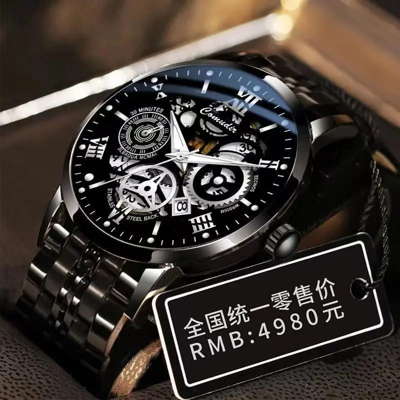 Đồng Hồ Nam, Chính Hãng Và Xác Thực, Cao Cấp, Đẹp Trai, Thời Trang, Mẫu Doanh Nhân Rỗng Dải Thép Mới, Không Thấm Nước, Thiết Bị Giao Hàng Và Điều Chỉnh, Đi Kèm Với Hộp Quà Voi Watch