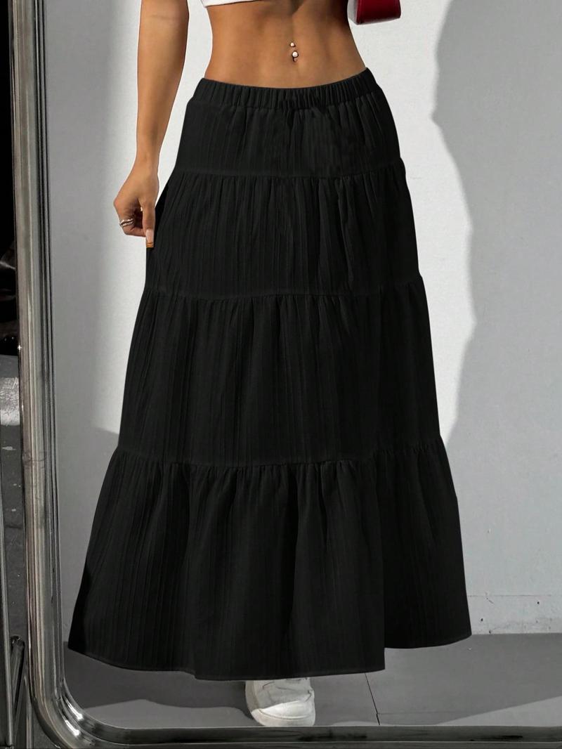Product Introduction of Women's Plain Flared Skirt, Casual Fashion Striped Trim Long Skirt for Daily Wear, Ladies Bottoms for All Seasons 6