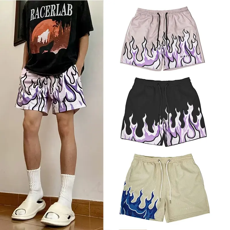 Dark Icon Flame Print Jersey Material Quck Dry Sport Shorts for Men Summer Beach Shorts 3 Colors Pants Pendek Pria Surfing Celana Casual Boxer Santai Motif Dewasa Distro
