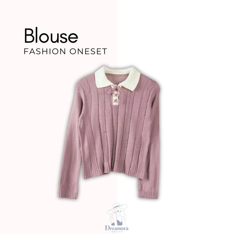 one set outfit remaja ( Blouse Coquette + Celana Ivory + Tas Aesthetic + Hijab ) Satu set DM019N Atasan Baju Muslim Nyaman Panjang Setelan Tebal Wanita 2