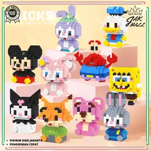 Mainan blok bangunan DIY karakter kartun lucu blok bangunan mainan edukasi anak-anak ornamen komputer dekorasi kantor toys JM