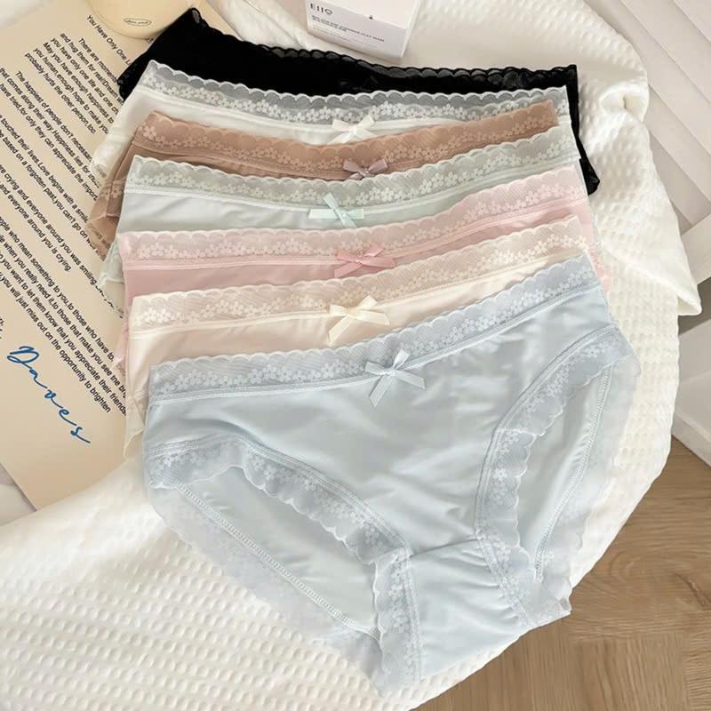  Set 10  hoặc 5  Quần Lót Su Lụa Viền Ren Hoa Cao Cấp Đính Nơ Dễ Thương Nhiều Màu Đủ Size Mặc Mát Mẻ Nữ Women 