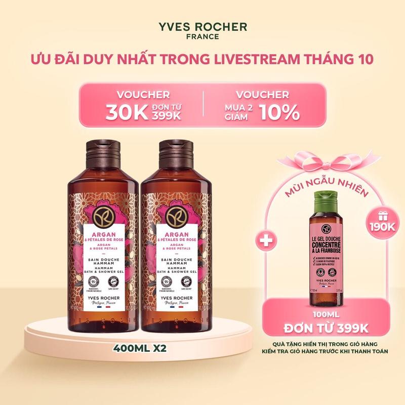 [Livestream] Combo 2 Sữa Tắm Thiên Nhiên Không Sulfate Yves Rocher nuôi dưỡng da mịn màng 400ml cùng mùi