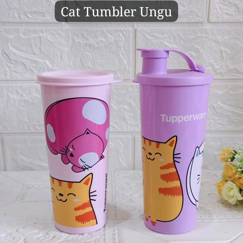Botol Minum Anak Lucu Tupperware Original - Tumbler Lucu Gambar Kucing Minuman Bottles 3