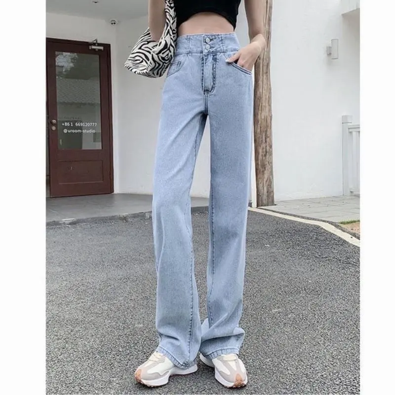 OZY STORE - Celana Jeans Wanita Highwaist Kancing 2 Model Belakang Silang Highwaist Bawahan Loose 6