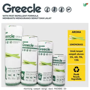 Exclusive Sale Packbag Id Greecle Kantong Sampah Wangi Anti Semut & Kecoa Aroma Lemongrass Ukuran 25L 60L 90L 120L Trash Bag Degradable Bisa Diikat Pasti Ori