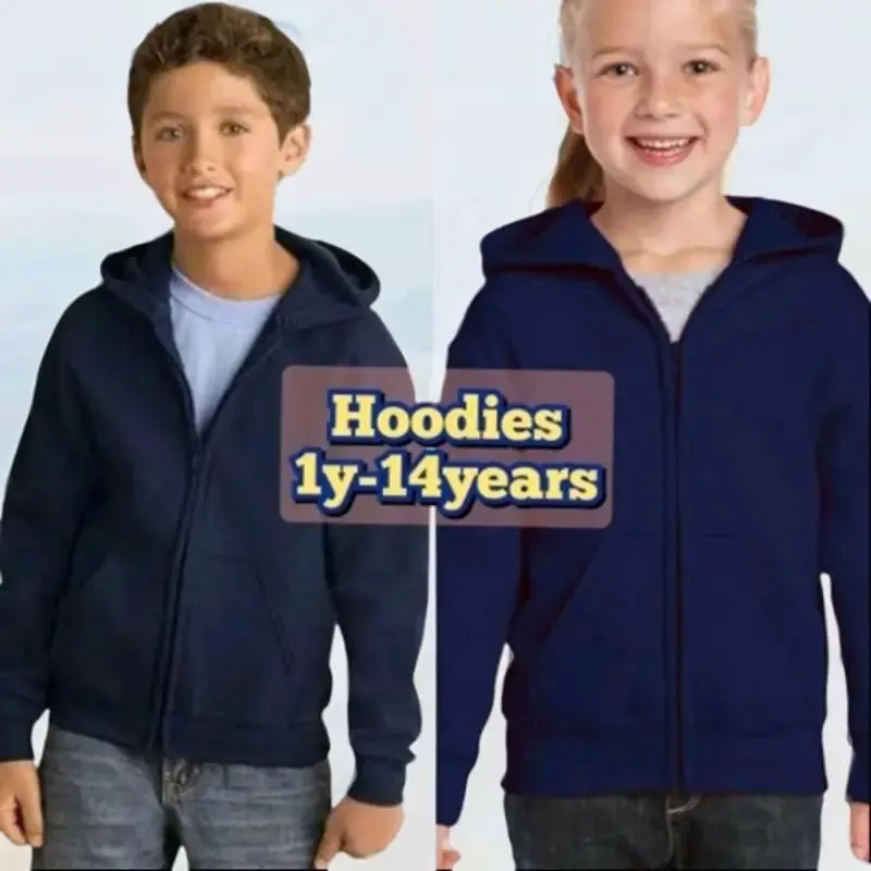 Baju Hoodie Lengan Panjang Unisex Kanak-Kanak Meron/Hitam/Kelabu/Biru Tua - Sweatshirts Zipper Fly Woven Cotton