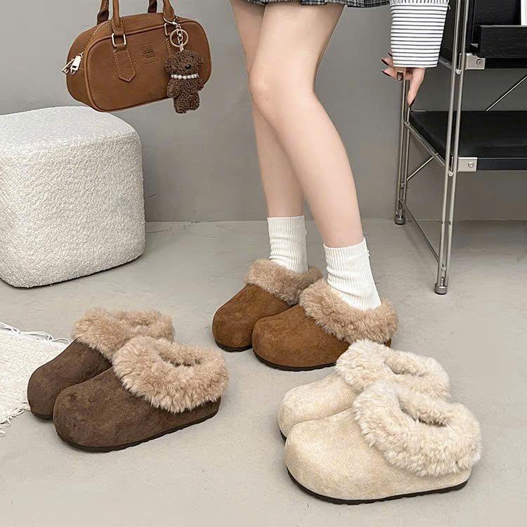   HÀNG L1-FULLBOX  Dép sục lông nữ chất da mềm mịn LISA 3 màu trẻ trung 2026 