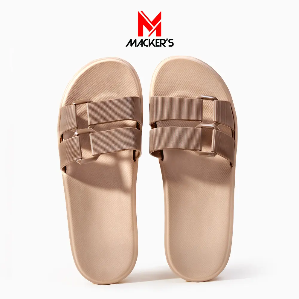 [MACKER'S] 2303 Sandal Slop Wanita Polos Double Strap Sandal Wanita Ringan Empuk Bahan Karet coklat Shoes Sendal Selop dr