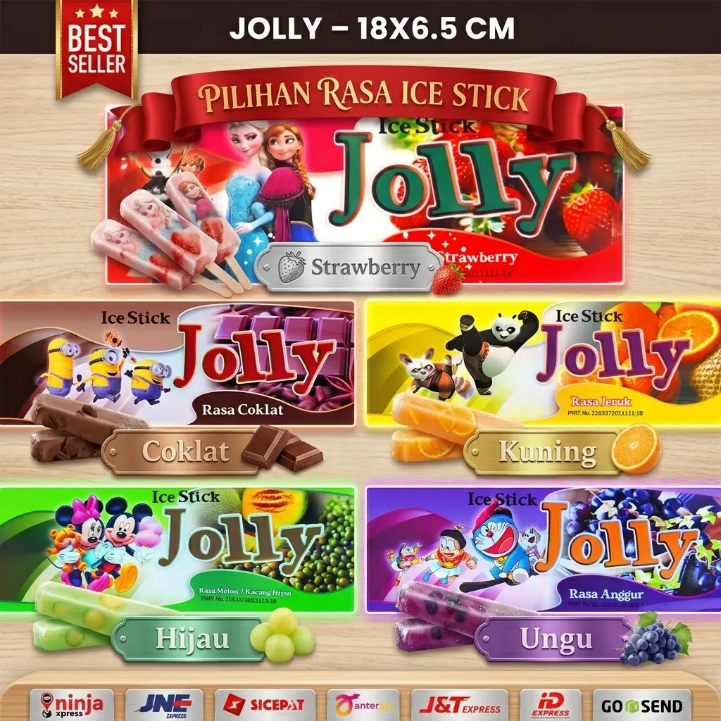 Plastik Es Cream Jolly Plastik Es Krim Stik Isi 100 pcs Kemasan Es Loli Aneka Rasa Dan Karakter