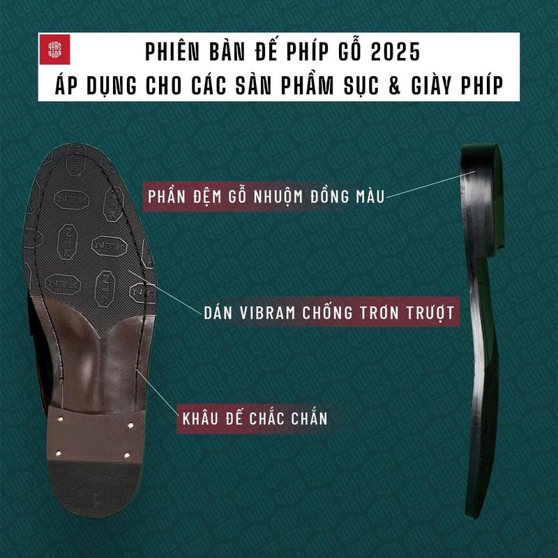 Giày Sục Nam Da Bò Thật Cao Cấp Đế Phíp Gỗ Màu Nâu Đỏ LFP_05D, Bảo Hành 24 Tháng, Đế Khâu Chắc Chắn | Quang Đồ Da 7