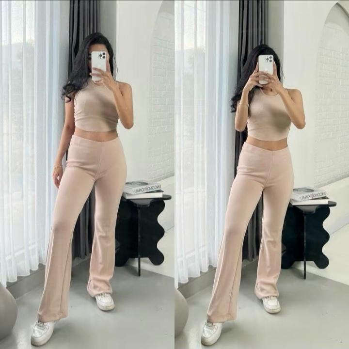 [ Flare Pants ] Highwaist Pants - Celana Kulot Semi Cutbray Wanita Highwaist Flare Bawahan Panjang 4