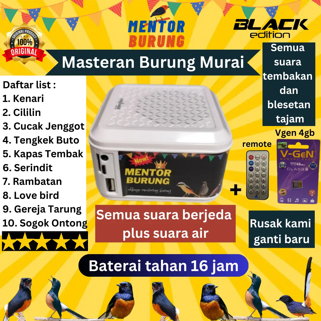 Speaker Masteran mp3 Khusus Burung Murai Suara Jernih Berjeda Plus Air Burung Kicau Batu Air Hutan