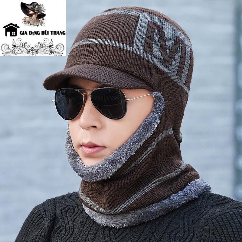 Mũ Len Nam Trùm Đầu Khăn Liền Cổ Lót Nỉ Lông Ấm Áp Mùa Đông Chống Gió Lạnh T526GDBT