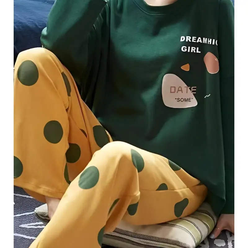 Baju Tidur Setelan Wanita Celana Panjang Lengan Panjang Gratis Pouch Fit Motif Lucu Piyama 2