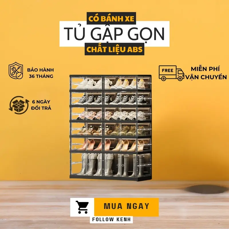 Tủ giày 24 đôi màu đen trong suốt có bánh xe 9104T-5-1G Black 8