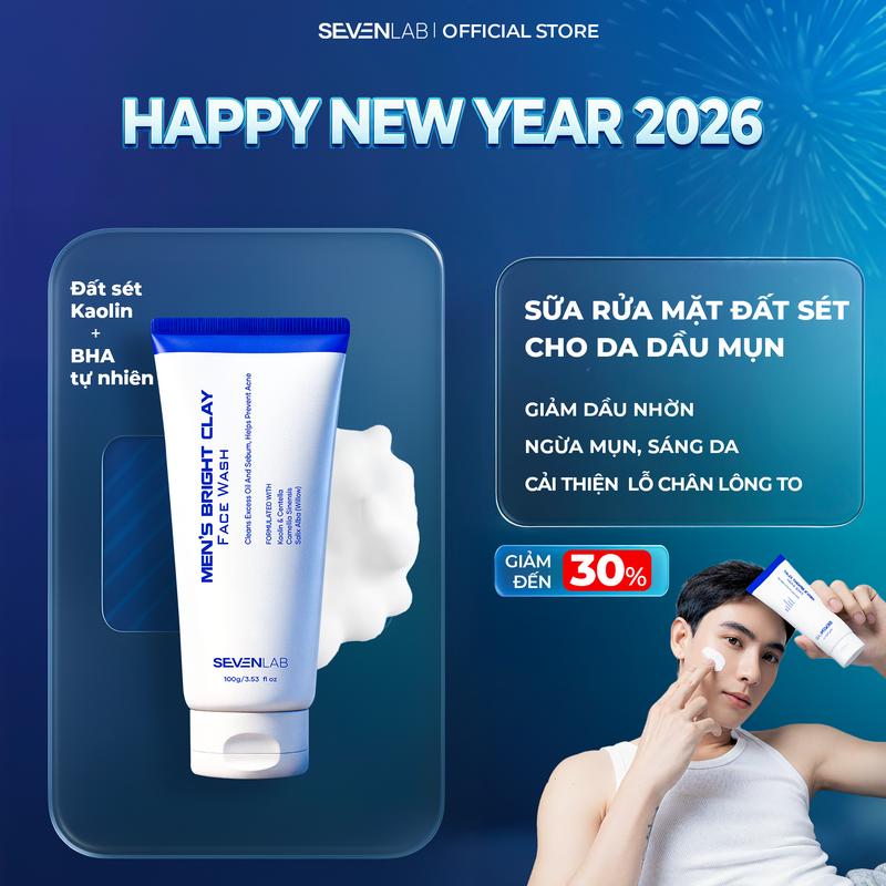 Sevenlab Sữa Rửa Mặt Đất Sét Ngừa Mụn Nam Giới MEN'S BRIGHT CLAY FACE WASH 100gram - Sạch Sâu Kiềm Dầu Sáng Da