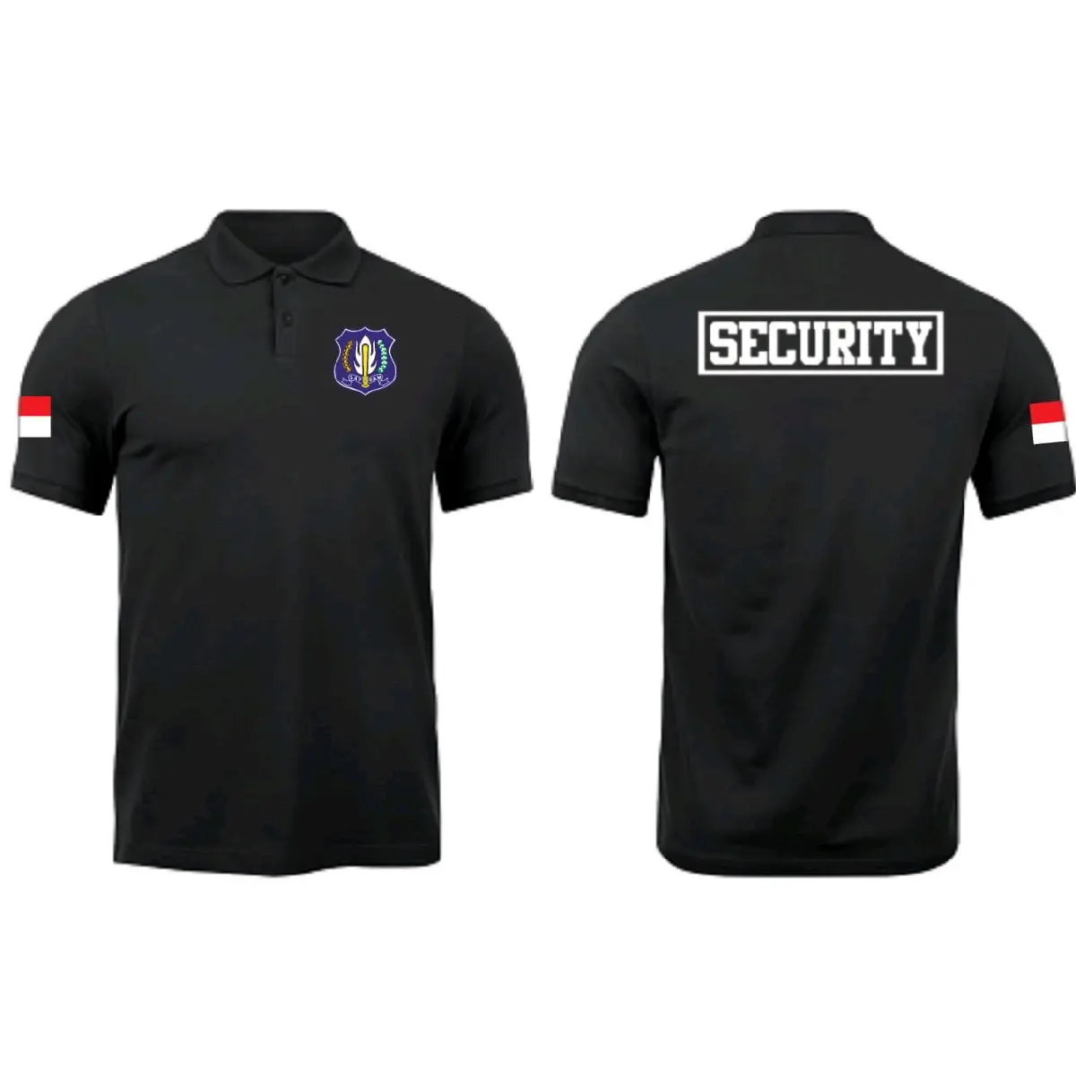KAOS KERAH SECURITY KOTAK FREE NAMA - HITAM