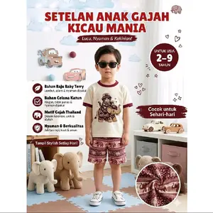 Baju Anak - Setelan Anak Viral Terbaru Motif Gajah Kicau Mania Usia 2 - 9 Tahun / Setelan Anak Laki Laki