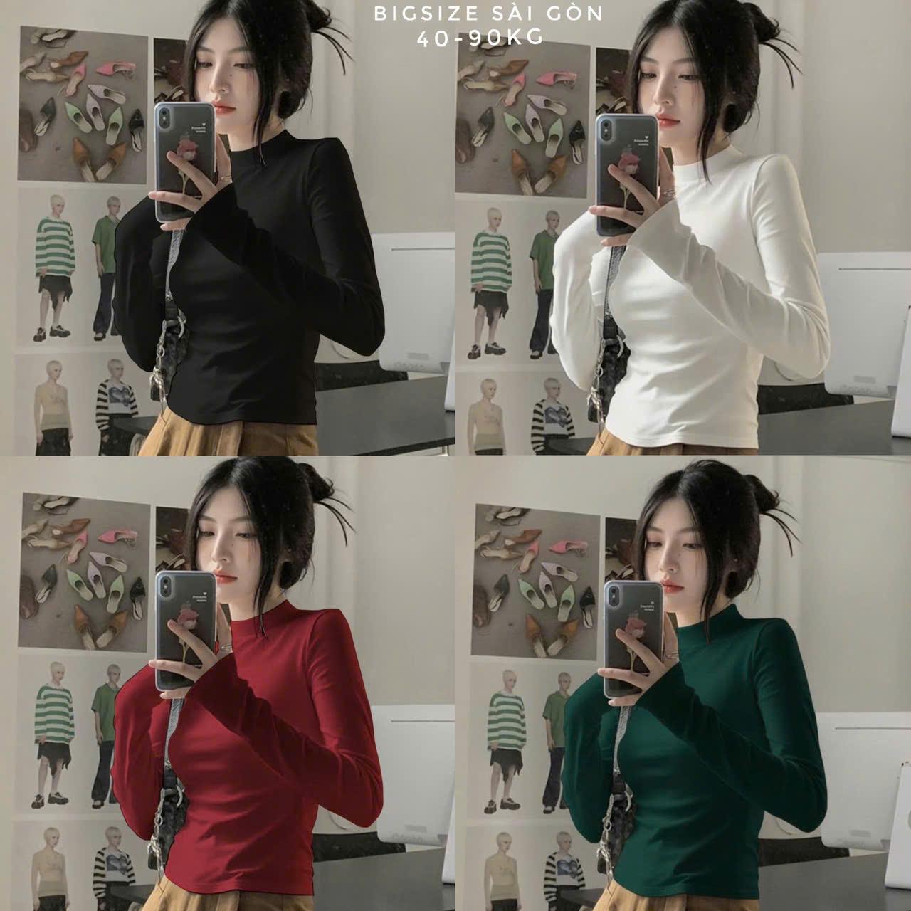 Áo Thun Nữ Tay Dài Phối Cổ Tròn Vải Thun Ruby Cao Cấp Thanh Lịch Bigsize 45–90kg Dễ Thương Nữ Women Top Nhung - B.1668
