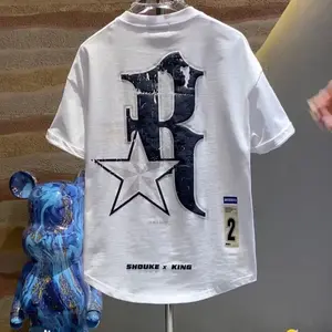 No pilling summer men and women trendy short-sleeved regular clothing round neck T-shirt versatile couple style casual half-sleeved men