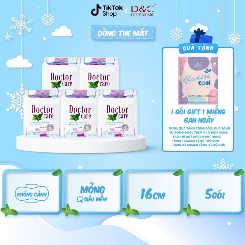 Băng vệ sinh hàng ngày D&C Doctor Care thảo dược 16 cm (combo 5 gói) - băng vệ sinh doctor care chính hãng/bvs bạc hà mát lạnh - [Tặng 1 gói Gift 1 miếng BN]