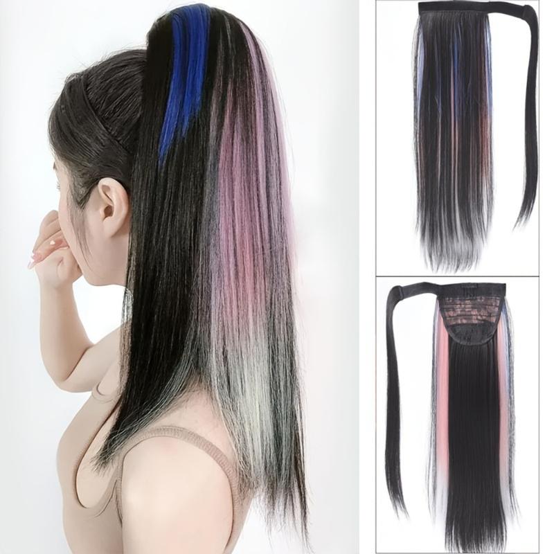 Thời thượng 20 inch Tóc giả đuôi ngựa nhuộm highlight Tổng hợp Quấn quanh Tóc…