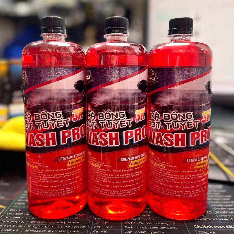 WASH PRO 3K Combo 4 Lít Xà Bông Rửa Xe Bọt Tuyết 3K Có Chạm Tặng Bao Tay Rửa Xe San Hô Chất Lượng Cao An Toàn Vệ Da Tay Tạo Bọt Cao Bền Bọt Cực Cao Tẩy Sình Đất Mạnh Mẽ