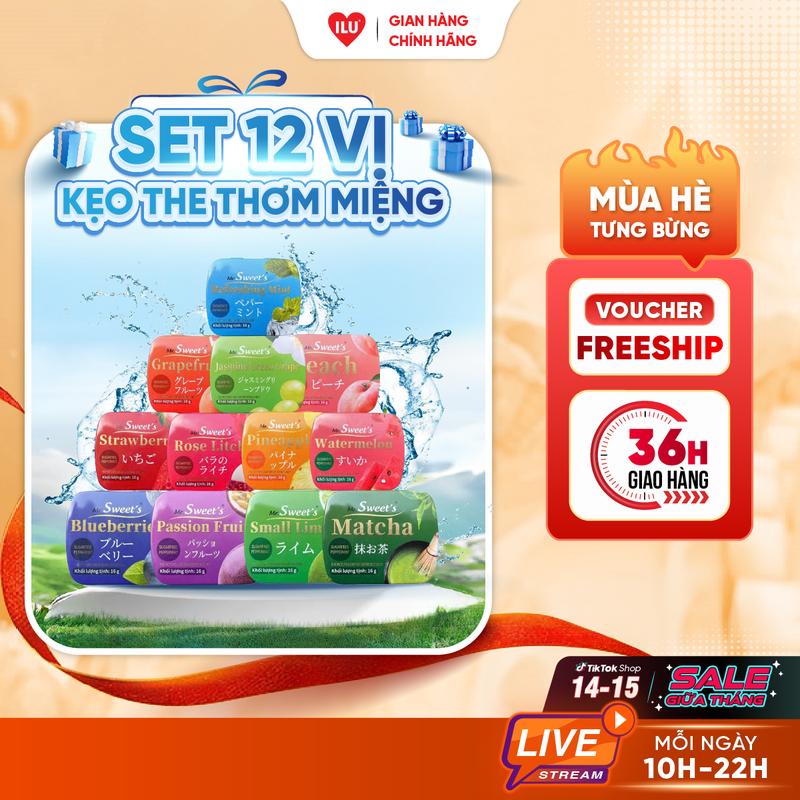 [Không Đường] Hộp Kẹo The Ngậm Bạc Hà Thơm Miệng The Mát Hương Trái Cây Đủ Vị Thương Hiệu ILU MALL x MR.SWEET - Kẹo chính hãng đầy đủ giấy tờ kiểm định, kẹo không đường vị the mát viên ngậm nén tiện dụng, tự tin hơi thở giao tiếp