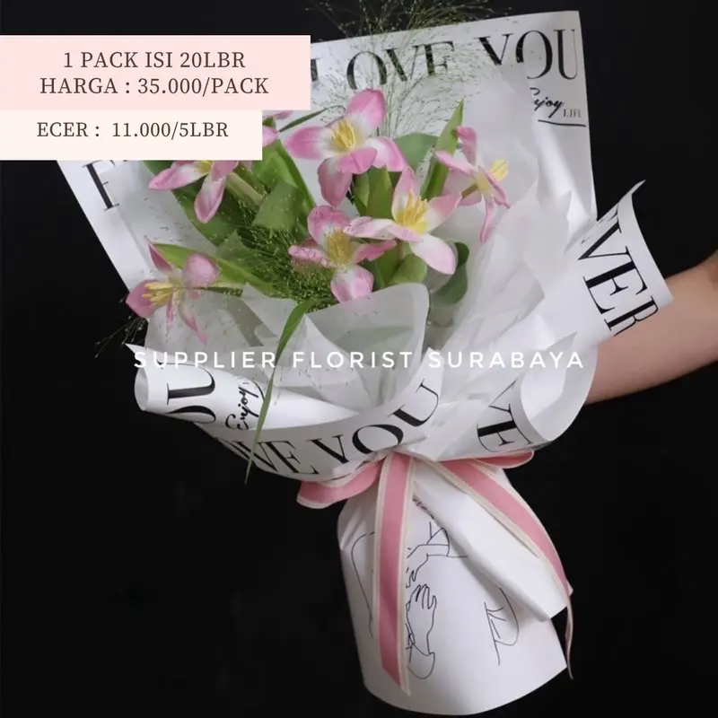 [5 LEMBAR] KERTAS BUNGA CELLOPHANE TULISAN EVERYDAY I LOVE YOU KOREAN STYLE WRAPPING PAPER WRAP BUKET BUNGA KOREAN STYLE WATERPROOF TAHAN AIR ADA GAMBAR ORANG DAN TULISAN SETIAP HARI AKU MENCINTAIMU SWEET ROMANTIC KERTAS BUNGA BUKET 0