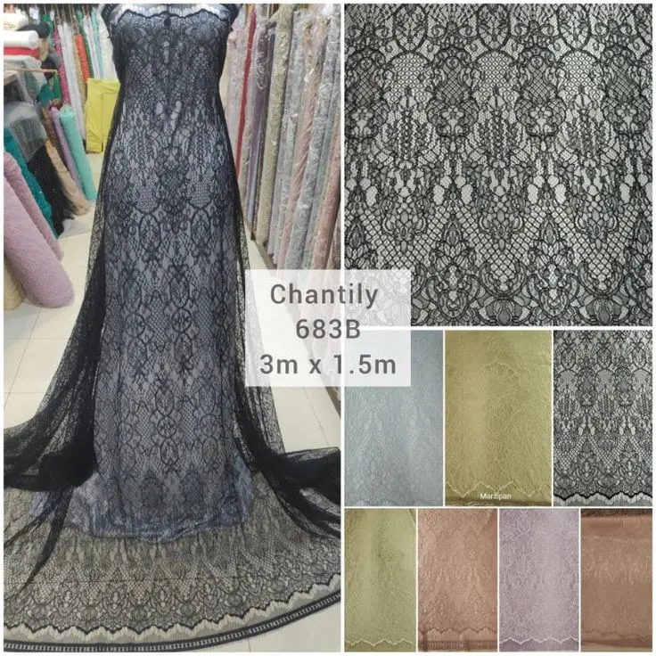 (ORIGINAL) Kain Brokat Chantily - Rekomendasi untuk Baju Kebaya Modern - Cukup Buat 1 baju Long dress Lengan Panjang - Arahan Baju Kebaya Wisuda, Kondangan, Bridesmade dll kain 2
