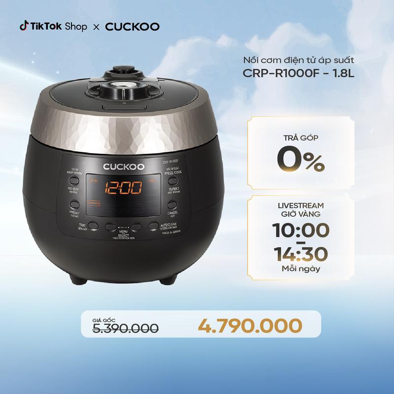  Nồi cơm điện tử áp suất Cuckoo 1.8 lít CRP-R1000F màu đen - lòng nồi chống dính cao cấp phủ Xwall Black shine 