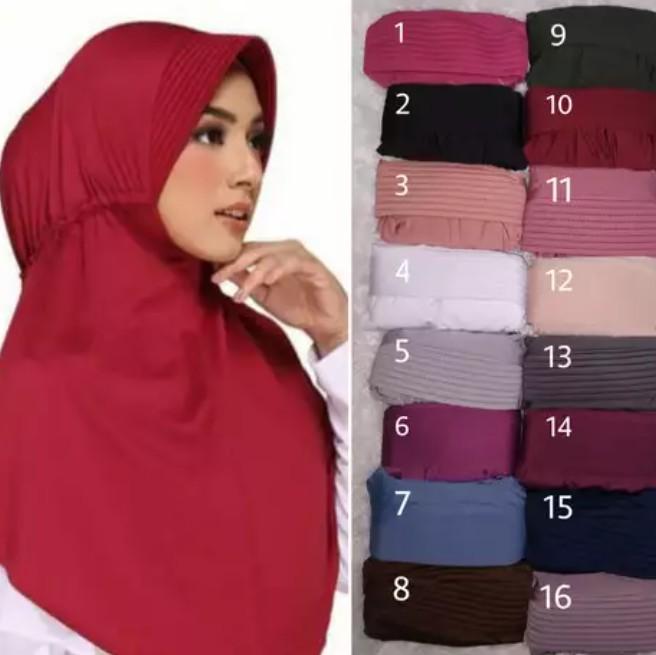 Elzatta Hijab Jilbab Bergo Kerudung Instan Zaria Sahara Nyaman Serut Spandex Muslim Cantik Lembut 3