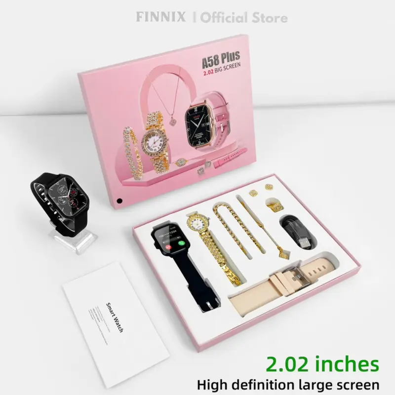 Gift Set A58 Plus jam tangan pintar setelan gelang emas mewah halus 6 in 1 dalam 1 Set kotak hadiah wanita 4