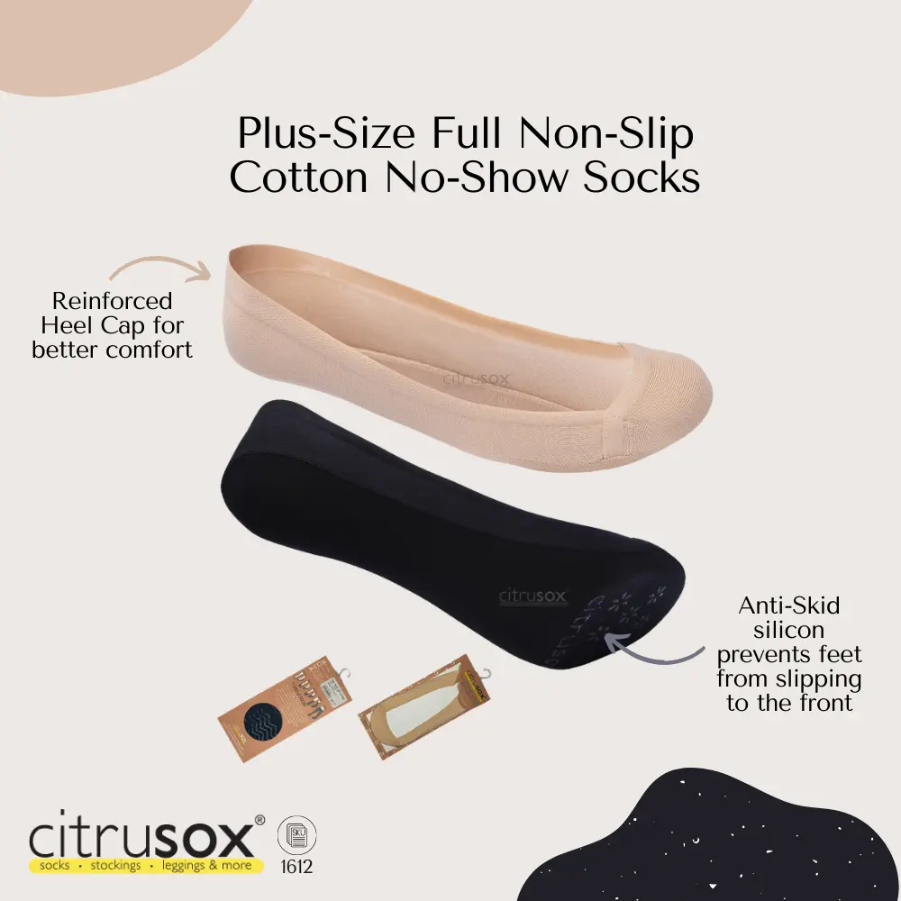 CITRUSOX Plus-size Full 360° Non-Slip Silicon Cotton Hidden No-Show Socks (22-26 cm fits EU 36-41) #1612 #Womenswear