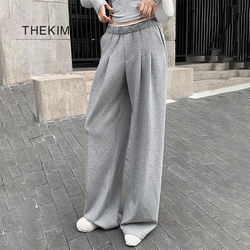 THEKIM Quần nỉ ống suông rộng phối viền cạp trắng quần culottes ống rộng nỉ B304