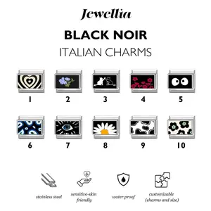 Jewellia - Italian Charms Bracelet (18 pcs) Black Noir/Hitam Putih Collection | Titanium Steel Stainless Steel Anti karat | Y2K Bracelet | Gelang Custom | Couple Gift