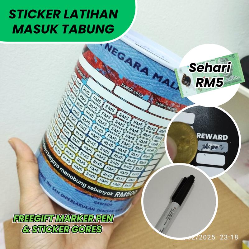 Sticker Rm5 STICKER LATIHAN MASUK TABUNG RM5 WATERPROOF - TikTok Shop Malaysia