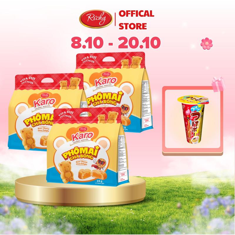 [DUY NHẤT 8.10 - 20.10 TẶNG 1 WISMO] Combo 12 gói nhỏ ( 3 túi lớn) bánh KARO gấu chà bông nhân phô mai banh  gau Cake Food gaun kemsua