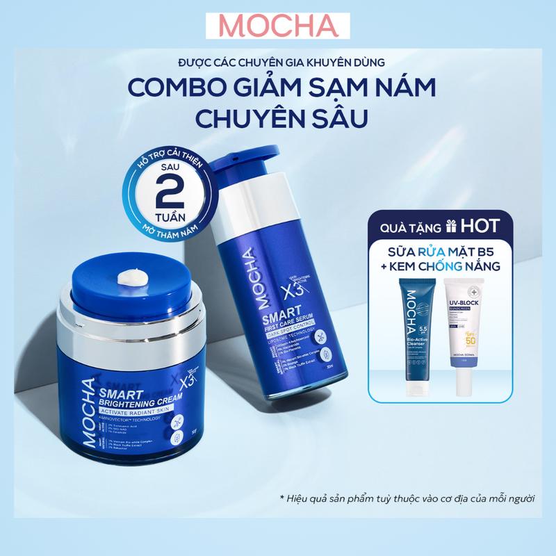 COMBO NÁM CHUYÊN SÂU HIỆU QUẢ gồm Kem & Serum Đa Tầng MOCHA - Quà tặng: Sữa Rửa Mặt 25ml & Kem Chống Nắng 15gr - An Toàn Cho Da Việt