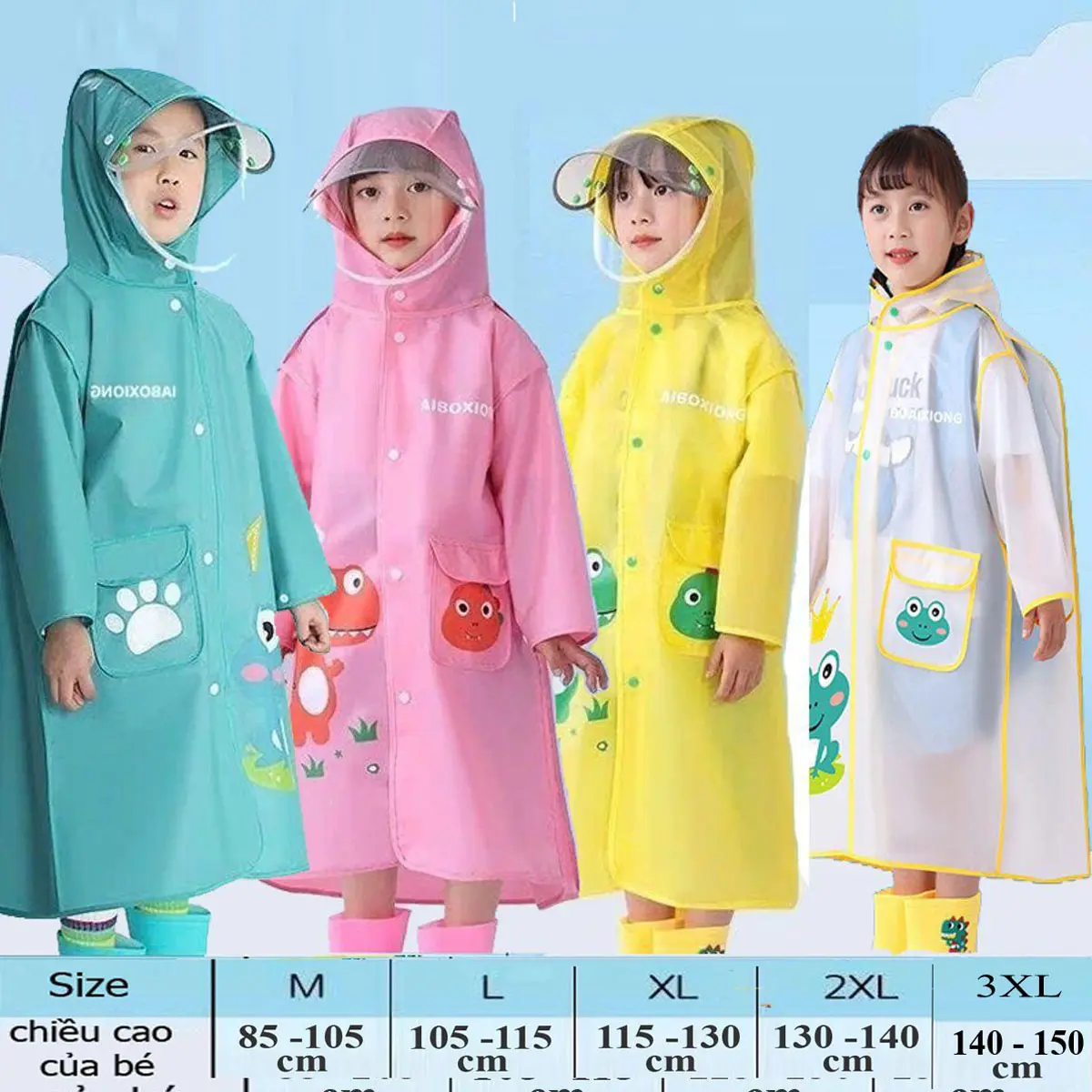 Áo Mưa Cho Bé/Áo Mưa Trẻ Em Nam Nữ Hoạt Hình Ku Te Dễ Thương Chống Thấm Nước Có Chỗ Để BaLo Và Kính Chắn Nước Mưa Cho Bé