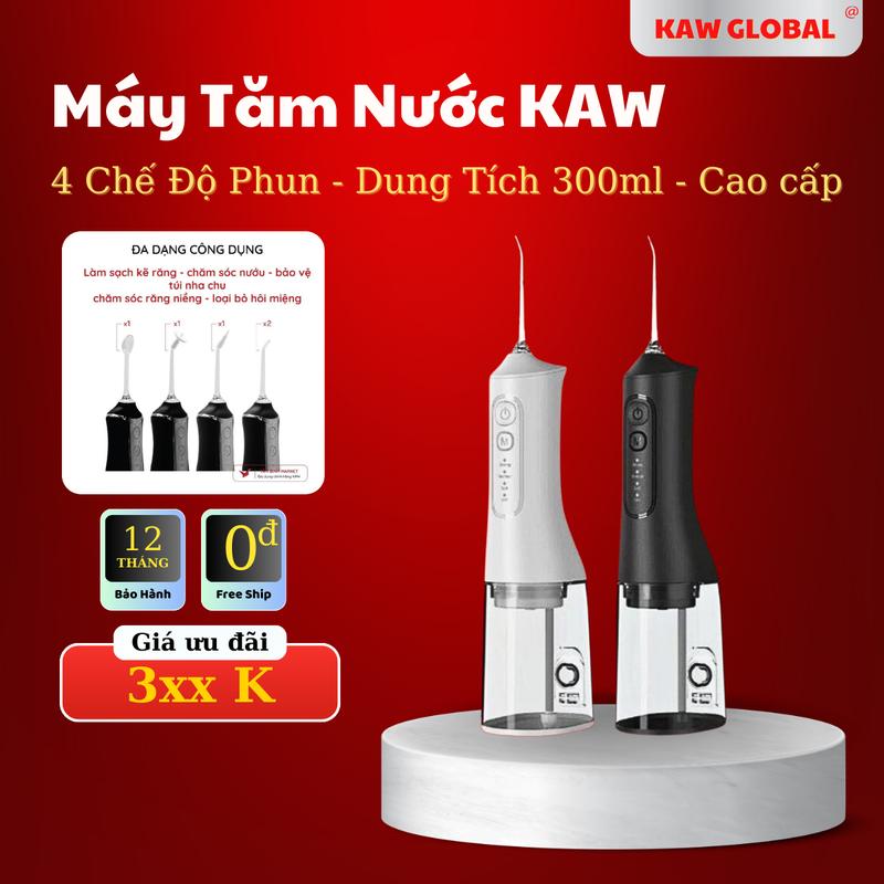 Máy tăm nước Kaw 386J - 4 Chế Độ Phun Dung Tích 300ml Pin 1500Mah Kèm 5 Đầu Vòi Phun Nữ