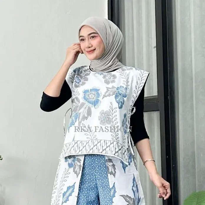 Vest Tali Samping Batik Bolak Balik Atasan Wanita Terbaru Outer Rompi Baju Kantor Kekinian