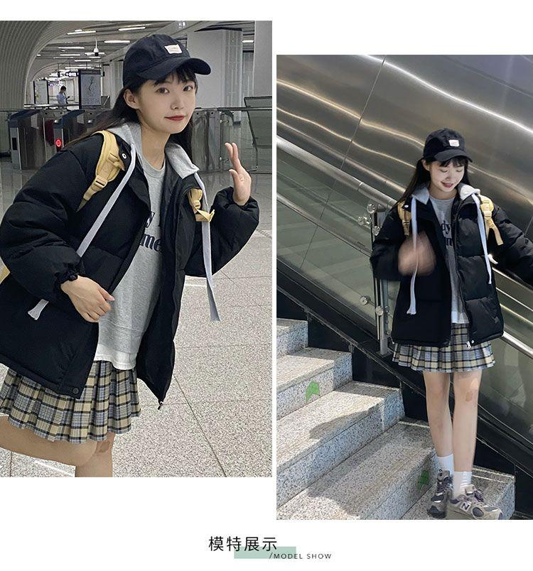 Product Introduction of Loose Slim Hooded Two Piece Set Parkas Spell Color Simple Casual Fashion Women's Parkas Basic Office Ladies Womenswear Coats 11